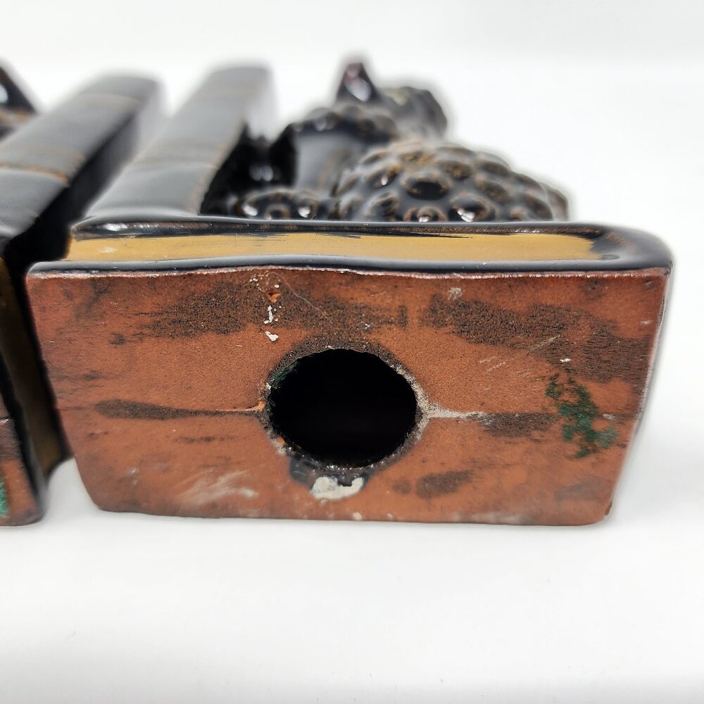 Vtg MCM Japan Redware Ceramic 6" Black & Gold Poodle Dog Bookends Pen Holders - Picture 9 of 11